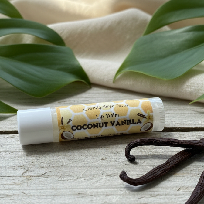 Lip Balm Coconut Vanilla in natural farm setting